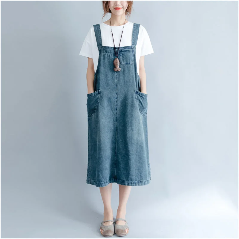 Korean-style Literary Plus Size Denim Overall Dress