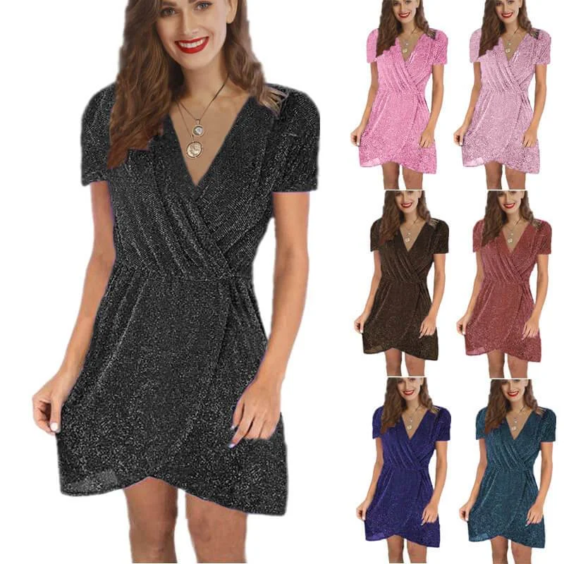 Sequin Plus Size Short Wrap Dress