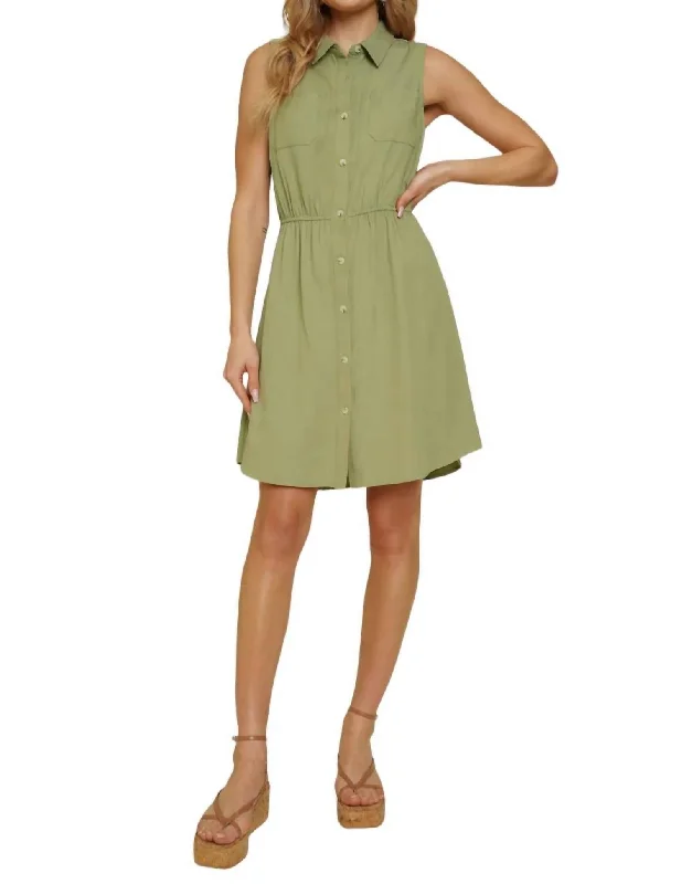 Addy Embroidered Shirt Dress In Green