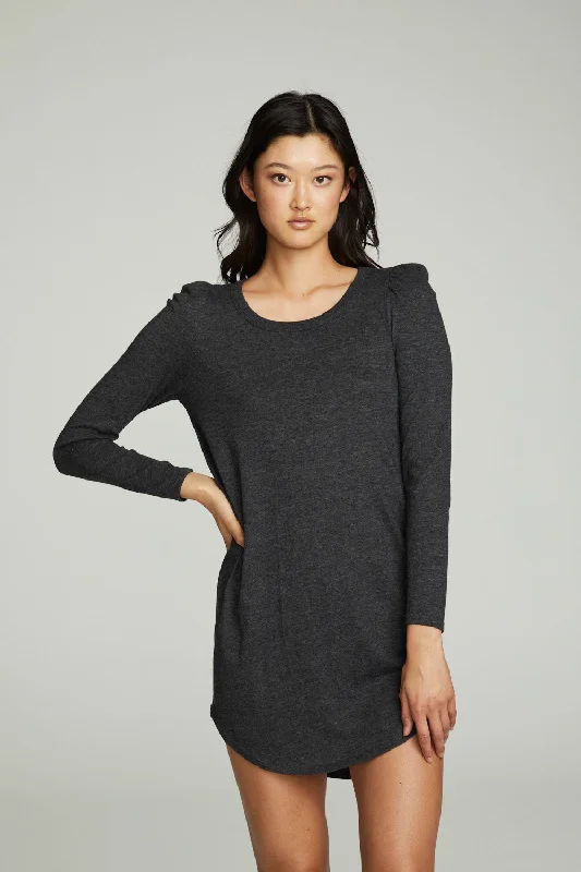 Puff Sleeve Shirttail Hi Lo Dress