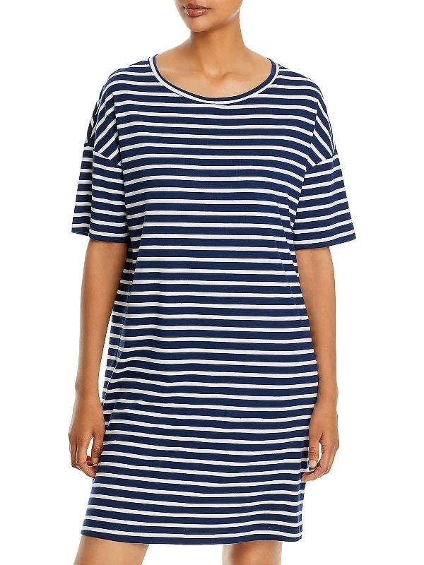 Womens Above Knee Striped Shirtdress